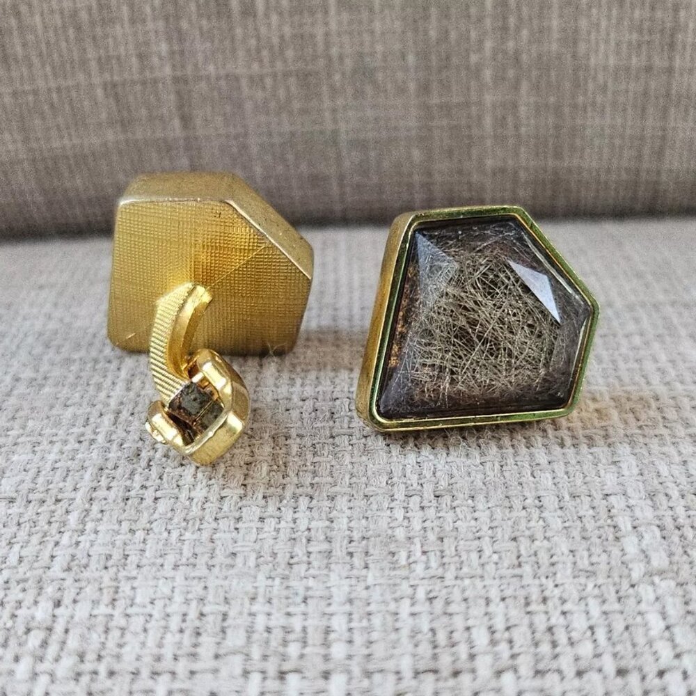 Men Cuff Links Brown Faux Stone Gold Tone Fashion Jewelry Cuff Stud Cufflink New - Picture 8 of 10